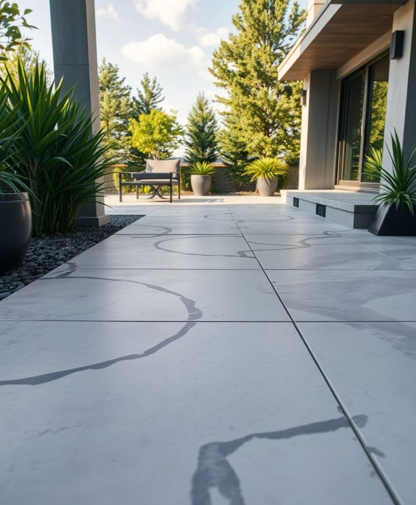 Concrete overlay installation in modern outdoor patio setting austin tx f116